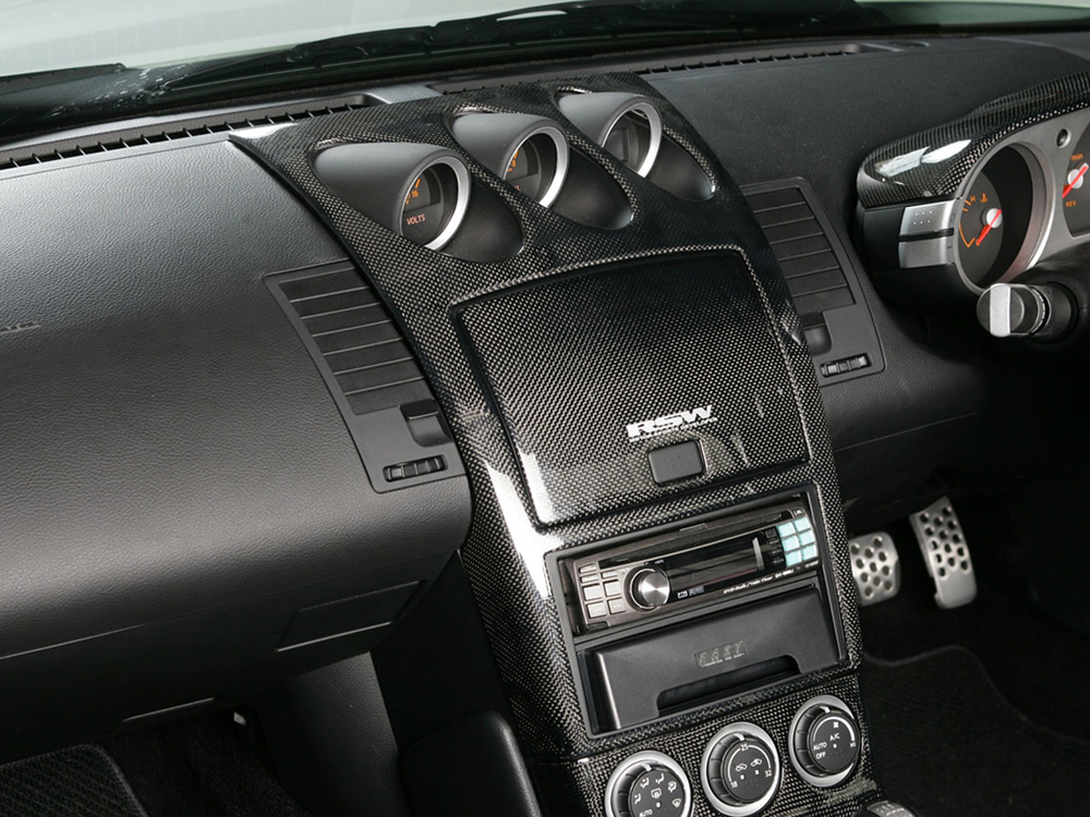 Z33 フェアレディZ インテリアパネルフェアレディZ カーボンパネル4点キット 9-2008 後期 11 AT車用 ナビ有 2005 綾織 ブラックカーボン